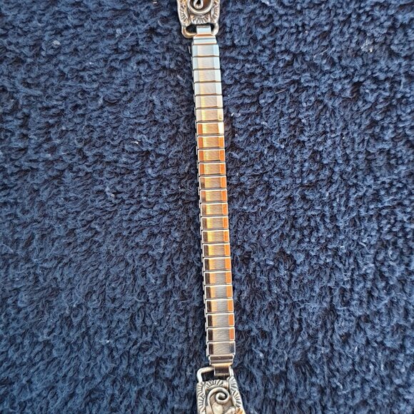 Vintage 1970s Navajo Native American C. Lee Signed Sterling Silver Watch Band - Picture 2 of 13